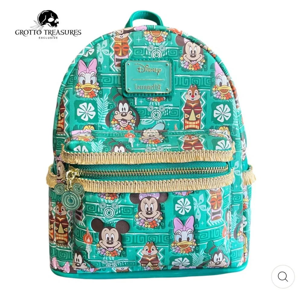 LOUNGEFLY DISNEY MICKEY AND FRIENDS TIKI AOP Mini Backpack and Wallet Bundle